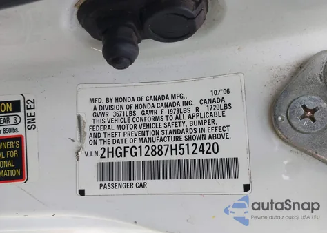 2007 Honda Civic Ex из США, поврежденный, VIN 2HGFG12887H512420